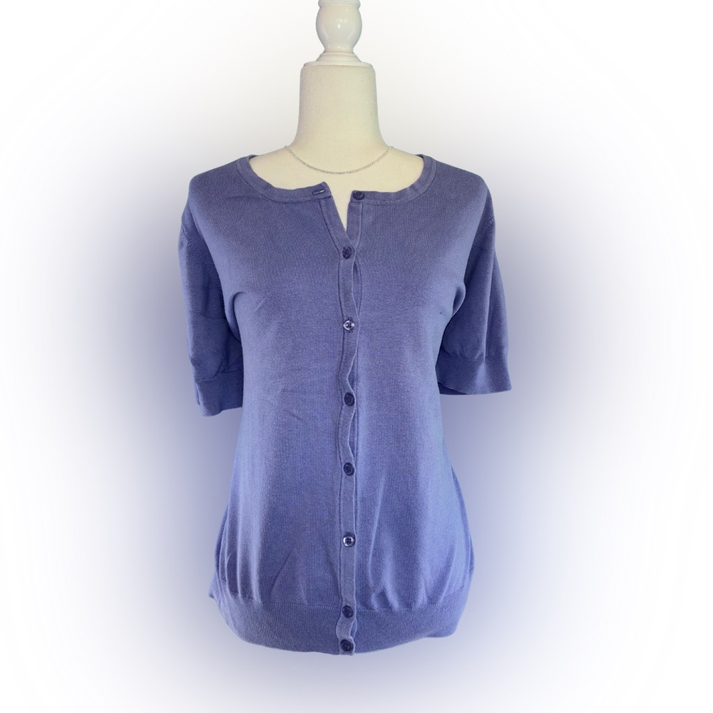 d&co Plus Size 3X Lavender Periwinkle Button Front Short Sleeve Knit Cardigan